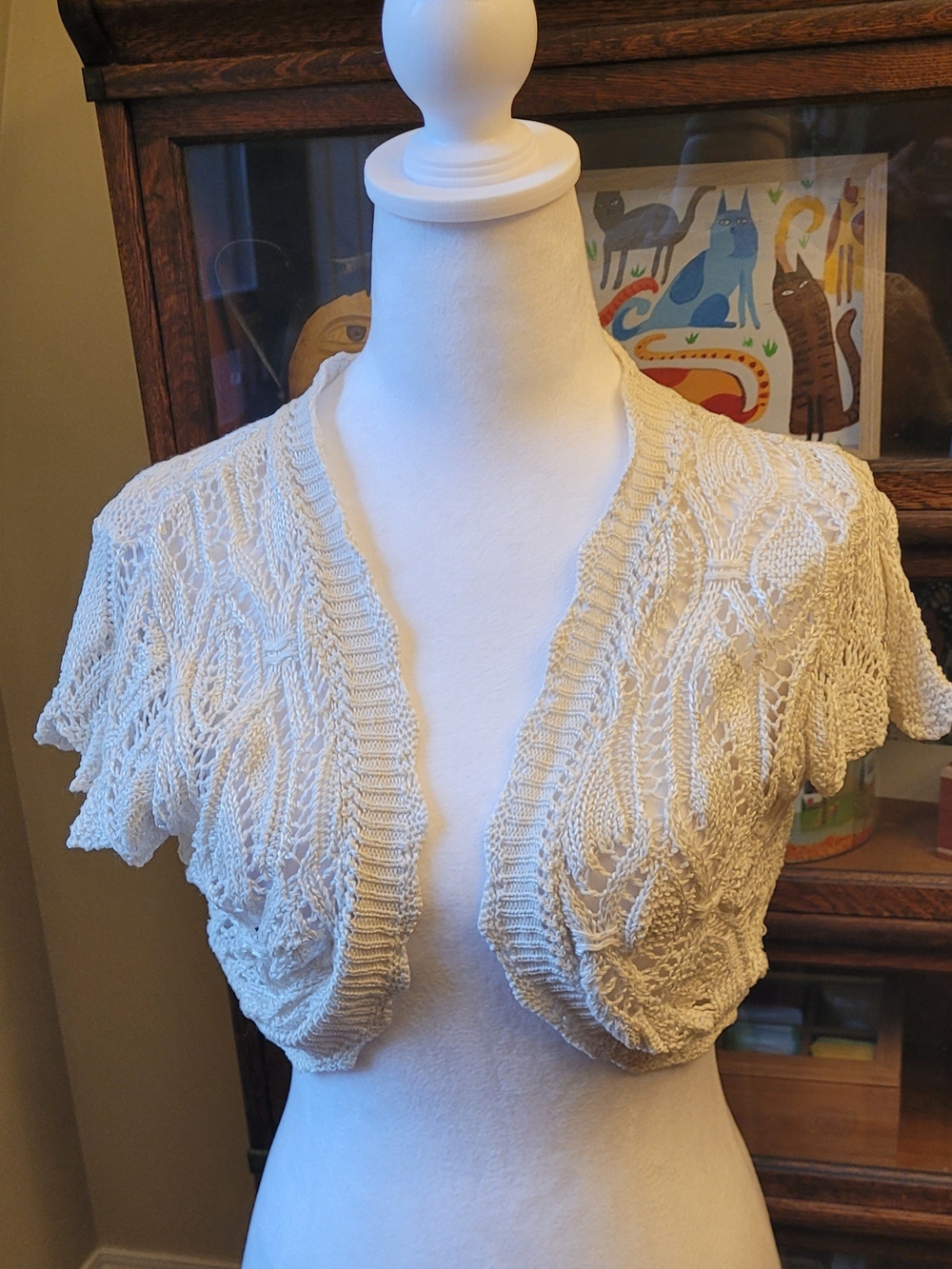 Say What? Cream Openwork Knit Short-Sleeve Shrug